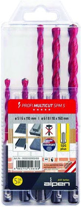 ALPEN Multi-purpose Hammer Drill Bit Set 5/6X110 6/8/10X160 mm